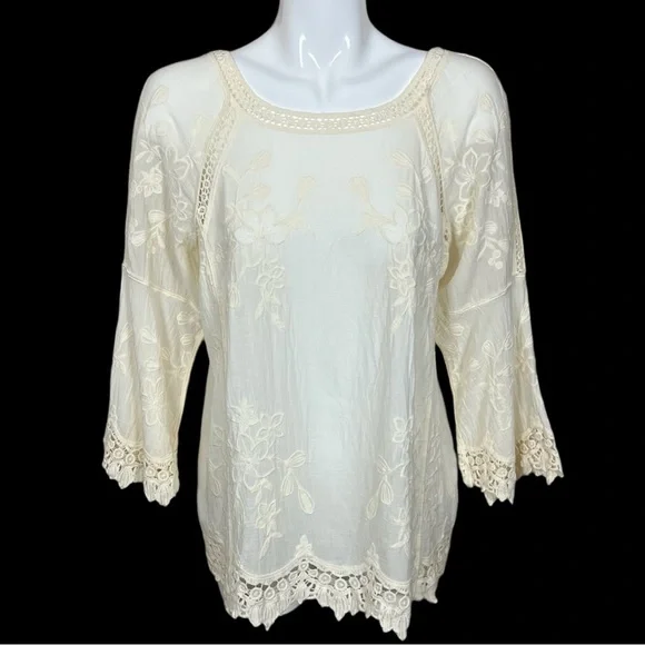 Soft Surroundings Romantic Lace Ivory Floral Embroidered Blouse Medium - Picture 4 of 13